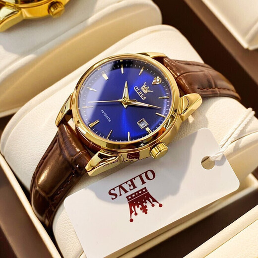 OLEVS Swiss certified brand couple watch fully automatic mechanical watch men and women watch luminous waterproof trendy couple watches upgraded enhanced version-3601+6629 brown leather blue