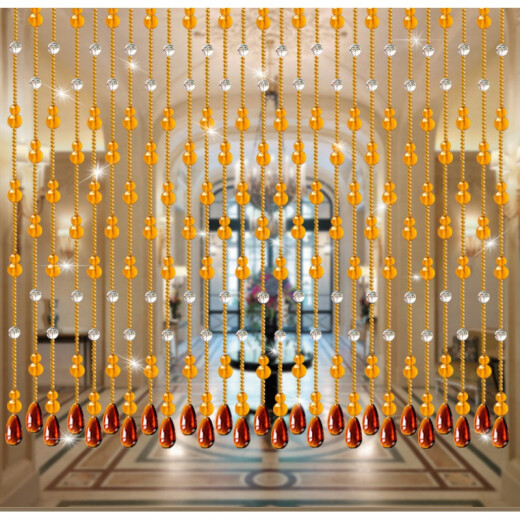 Gourd hanging curtain imitation crystal bead door with feng shui entrance curtain crystal door curtain finished living room partition hanging curtain bathroom bedroom no punching 40 strips 1.8 meters (default amber yellow color upper and lower type difference 5 cm)