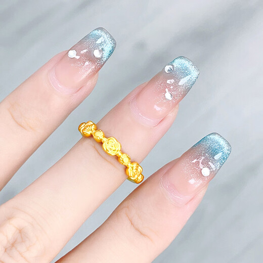 Love gold ring for women 999 pure gold rose solid live adjustable index finger ring as a birthday gift for girlfriend Light version of gold rose ring closed style - about 1g - size 15