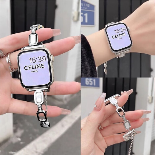 
Star Welcoming Metal Bracelet iwatchS8/S9 Apple Watch Apple Watch87654 Strap Se Bracelet Inlaid Diamond Bracelet Shell Retractable Chain-Black Apple iWatch S841mm