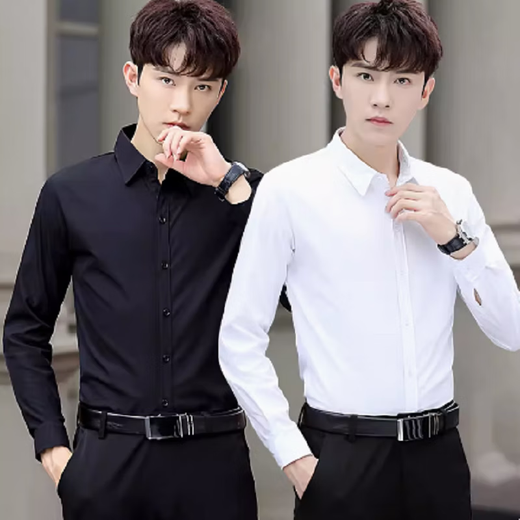 Tin Yuan White White de manga larga, no hierro, no hierro, profesionales de negocios, vestidos de manga larga de manga larga, traje de trabajo para hombres traje para hombres con 2 piezas [blanco + blanco] 2xl [120-135Jin [Jin equivale a 0.5 kg]]