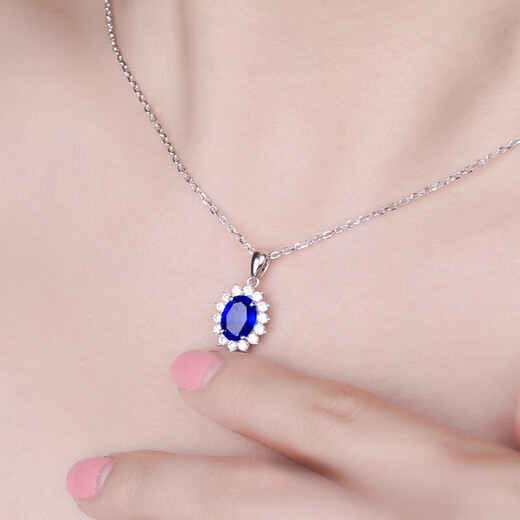 Chirping sapphire pendant 925 18K gold plated blue tanzanite color treasure clavicle necklace Princess Diana oval style female blue pendant