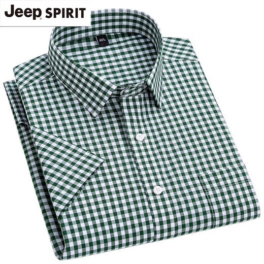 Jeep Spirit100 Coton Men's Plaid Shirt à manches courtes pour le modèle mince en coton mince et jeune de la chemise à mi-manche F983 Green and White Small Plaid 40 [120-135jin [Jin est égal à 0,5 kg]]]