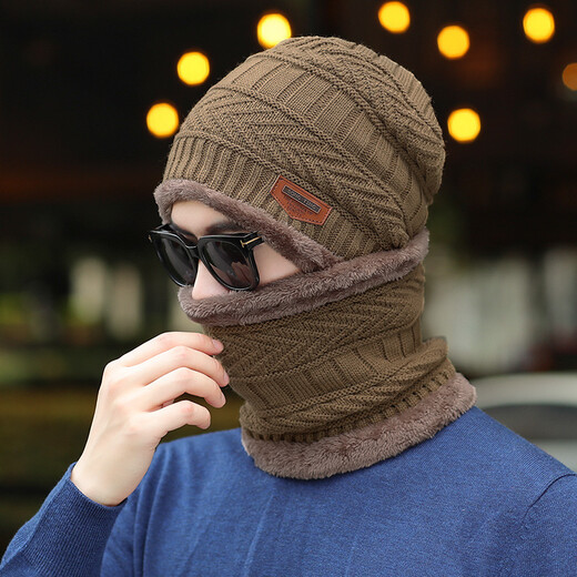 Demi Anissa Hat Men's Autumn and Winter Warm Plus Velvet Thickened Wool Hat Women's Scarf Knitted Hat Outdoor Cycling Coldproof Neck Cover Ear Protection Cotton Lei Feng Hat Set Black One Size