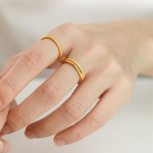Fat Donglai same style Sansheng Sanshi ring ancient gold solid ring couple ring gold 999 Valentine's Day 0.8g smooth solid ring No. 25