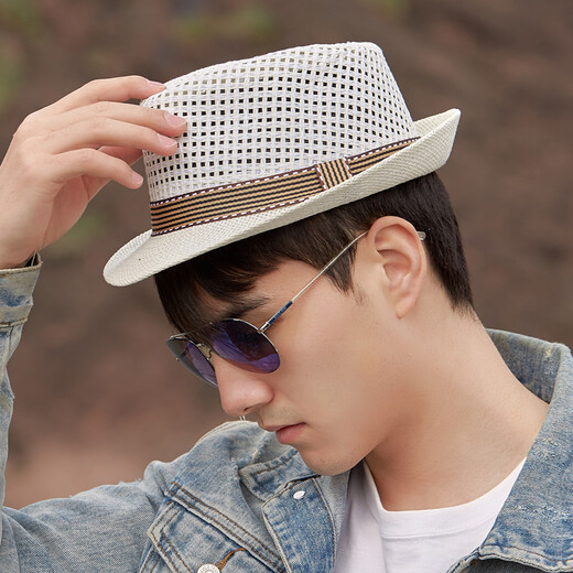 Billsurf Summer Men's Cat's Spring Jazz Hat Sunshade Men's Ptrew Hat Casual British Topper Cool Hat Thin Hat's Hat Breathable Korean Style Trendy Hat Khaki Color One Taille 56-58CM)