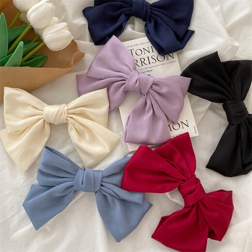 Yililuo Big Bow Hairpin French Retro Satin Net Red Hair Accessory Women's Half-tied Hair Temperament Top Hairpin at the Back of the Head Bow Milky White