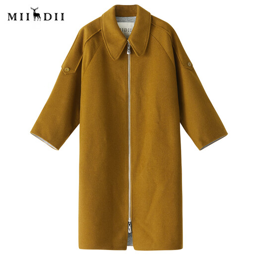 谜底2022冬季新品复古优雅长款宽松羊毛呢大衣外套女229MD6195 灰绿 M