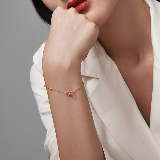 Saturday Fortune (ZLF) 18K gold bracelet interlocking series rose gold simple double ring color gold bracelet T yellow-16cm + tail chain 3cm (0.9-1.2g)