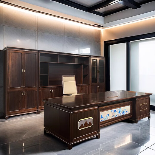 Kong Qiu Mingge New Chinese style ebony boss desk executive desk atmospheric chairman office furniture general manager desk president desk 2.0 meters boss desk