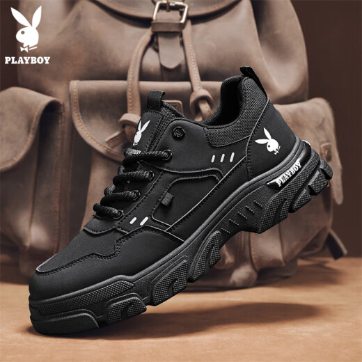 Playboy (Playboy) Chaussures masculines 2025 Chaussures d'été pour hommes Chaussures de travail décontracté pour hommes Bottes Martin à la mode à la mode noir 41