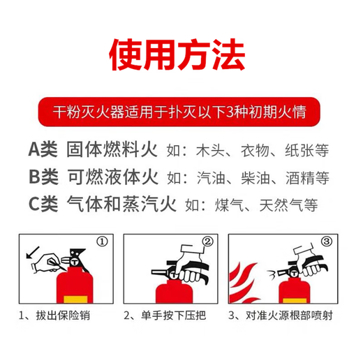 淘雅PVHY手提式干粉灭火器4kg车载商店用家用12358公斤国标消防箱套装 1KG干粉灭火器(国标)车用