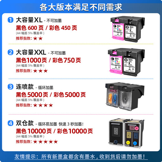 
Yuehui is suitable for [HP 2700 printer special ink cartridge] can add ink black color large-capacity ink cartridges for continuous spraying of double compartments [1050 pages] Black + color large-capacity set