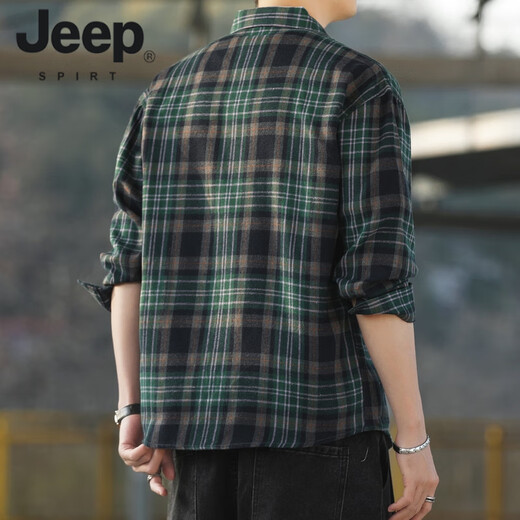JEEP SPIRIT美式复古格子长袖衬衫男士春秋季2025新款宽松韩式工装衬衣外套潮 K12301黑色+K12108白色 M