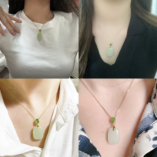 Dirholl Hetian jade necklace for women, Ping An Wu Shi brand clavicle chain, young birthday, Valentine's Day gift for wife and mother, Hetian Jade Wu Shi brand pendant for women