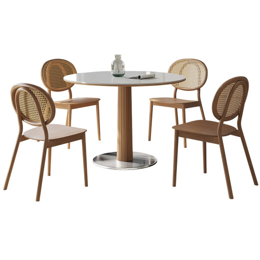 
Gaode Meiju Nordic solid wood small round table log reception table and chair combination household meal round rock slab dining table negotiation new pearl 120*75 round table (new pearl) + CY-684*4
