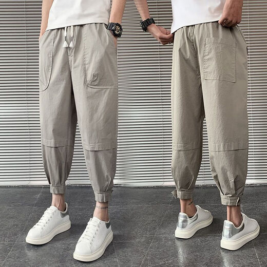 Fini Dongjue gutaussehende Hosen für Männer in der Sommerdünne Modemarke kleine Füße Arbeitspezier Neun-Punkte-Männer Internet Promi Lose Slim Harren Prise Hose K057 Black L 10-125jin [Jin gleich 0,5 kg]