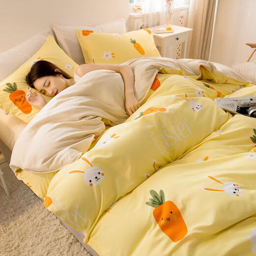 Bedding quilt cover quilt cover sheet 1.2m bed three-piece set spring and autumn brushed quilt washed cotton bedding blue gray type A washed cotton-new style 1.5m bed four-piece quilt cover 1.5*2.0m