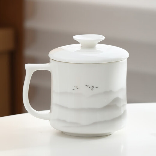 Shangyanfang mutton-fat jade porcelain tea cup home office mug with lid Dehua white porcelain water cup ceramic personal use 3mocai-free office cup