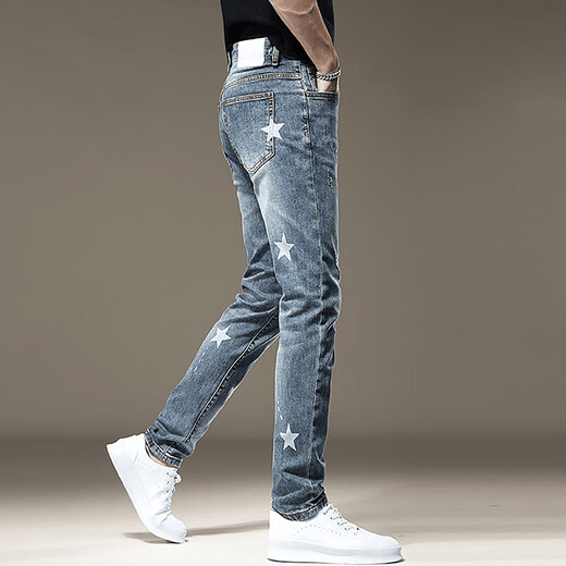 JEEP SPIRIT牛仔裤男高端复古夏季新款韩版轻奢弹力修身休闲小脚长裤 DQ-1369蓝色 32