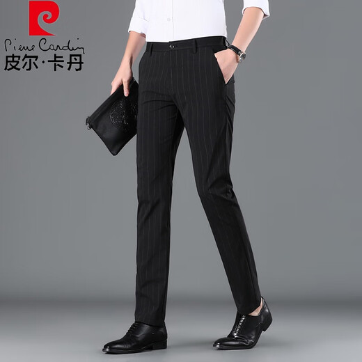 Pierre Cardin Striped Business Casual Anzughose für Männer koreanische Stil schlanke gerade Hose für Männer formelle Anzug Sommer lange Hosen dünne Schwarz 719 32