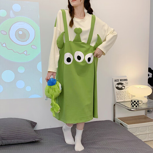 
Cotton companionship long-sleeved nightgown for women in spring and autumn cotton sweet cute duck pajamas 2024 new large-size pregnant women's home clothes 16863 M