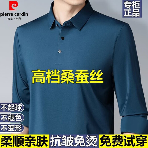 Pier Cardin Brand Mulberry Silk T-shirt à manches longues pour hommes à manches longues pour hommes et à l'automne Couleur solide Polo Base Business Casual Top * 2295-Brewer 17088A Recommandé 115-135jin [Jin est égal à 0,5 kg]