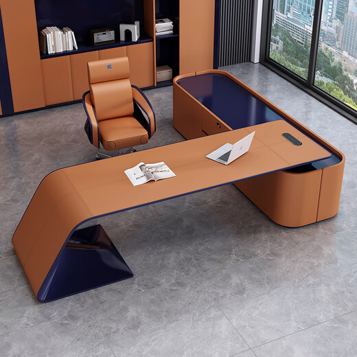 FUJIN Italian-style boss table, president table, light luxury, modern high-end villa executive desk, office leader desk and chair combination, customizable color and size
