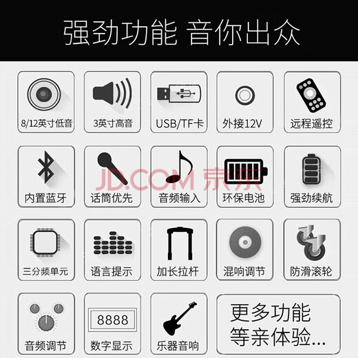 KODA Square Dance Audio Mobile Trolley Speaker Outdoor Player Wireless Microphone Karaoke Portable Bluetooth High Power Subwoofer Audio 12-inch KD-1201+ Dual Microphone