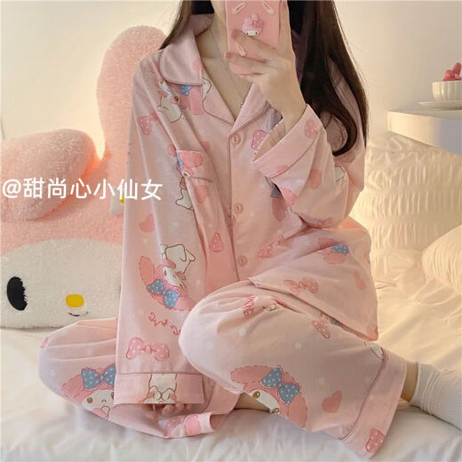 睡衣女ins美乐蒂春秋可爱外穿韩版卡通甜美长开衫家居服套装 9207叮当猫 S  建议70-80斤