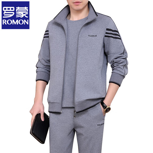 Romon (Romon) Sweat-shirt d'âge moyen et de sport âgé pour le printemps et l'automne à trois morceaux Suit de printemps de Spring Casual Agences Sports Metfor Sports Yll (9905 Modèles) Gris clair L (100-120 Jin [Jin est égal à 0,5 kg]))