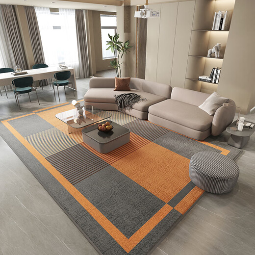 Gudie's new living room carpet, bedroom, modern light luxury coffee table carpet, fully covered bedside room, stain-resistant, easy to care for, non-slip, CH-C280 orange gray-Belgian loop pile cotton 80*200cm (bedside carpet) soundproof, no-wash ready