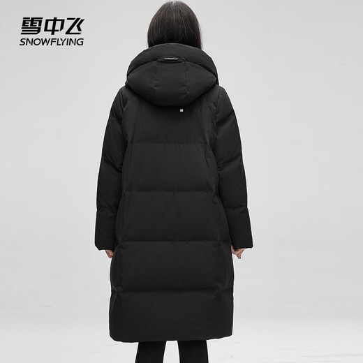 Flying in the Snow Chaqueta de Plumas Ropa de Trabajo de Longitud Media para Mujer con Capucha por encima de la Rodilla Chaqueta cálida de Color sólido de Invierno a la Moda Negro L