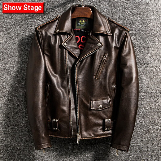 Show Stage Men's Head Couche de vache de vache de vache de veste en cuir véritable