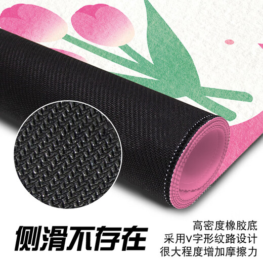 汝沁莲少女心鼠标垫超大号可爱简约女生粉色森系办公电脑键盘垫学习桌 9735落日郁金香 900mm*400mm*2mm