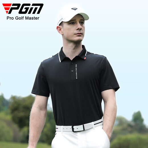 PGM高尔夫服装 男士夏季短袖T恤 透气打孔 运动服装 golf上衣 YF683-黑色【上衣】 2XL