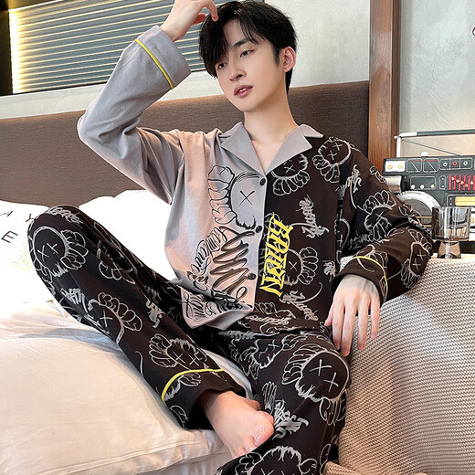 Un Yuxiao Pajamas Spring y Autumn Springs Long Sanges Algody Algodón Pura Estilo delgado para adolescentes Autumn Men's Ropa para hombres 100% Algodón para algodón para la ropa exterior 9230 CONAN XXL (180 cm de peso recomendado 150-185)
