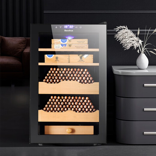 Bacchus cigar cabinet with humidity control, constant temperature and humidity control humidifier box, mini small household solid wood cedar wood embedded mellow culture naked culture red wine cigar energy-saving air-cooled frost-free 5th generation constant humidity system + side light (1 naked culture + 1 box culture) 16L