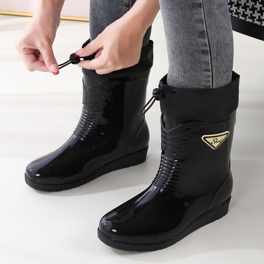 侗宜轩雨鞋女款时尚中筒外穿加绒保暖水鞋防滑防水雨靴耐磨工作软底胶鞋 紫色防水束口 无绒 标准码 38
