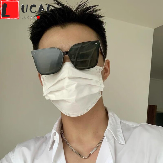 LUCALY new product yellow sunglasses retro transparent yellow sunglasses men's trendy brand internet celebrity driving big face glasses women's sunglasses New Year's gift upgraded version high definition off-white frame black film