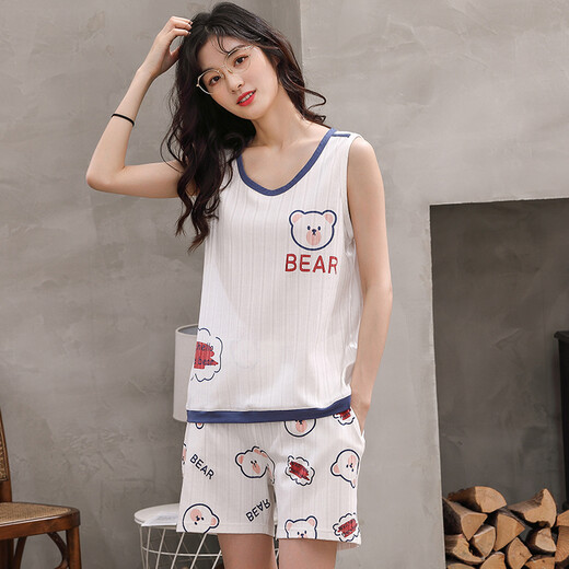 Commandant Xiong Summer Pyjamas Summer 2022 NOUVEAU COTON PURT PURS SOLEST SOLEST SOSSENDRE LA LA LIGNE DE LA TAILLE COMMISSE SÉMINE VELLEMENT SUMBRE FEMMES WJ9856 M CODE 75-90JIN [Jin est égal à 0,5 kg]