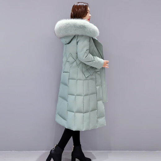 Austrian down jacket women's winter new fashion thickened fox fur mid-length knee-high trendy jacket green XL