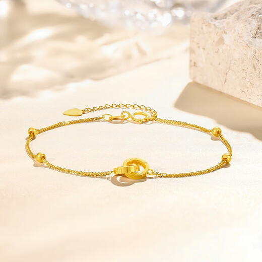 Saturday Fortune (ZLF) 18K gold bracelet interlocking series rose gold simple double ring color gold bracelet T yellow-16cm + tail chain 3cm (0.9-1.2g)
