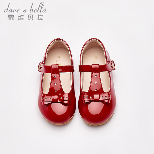 戴维贝拉女童皮鞋红色单鞋秋季儿童公主鞋玛丽珍鞋演出鞋