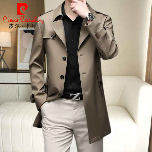 Pierre Cardin (pierre cardin) Pierre Cardin light luxury high-end windbreaker men's mid-length business 2026 spring and autumn new style for middle-aged men Main picture - mid-length black 2XL 185 Weight 145-160Jin Jin is equal to 0.5 kg