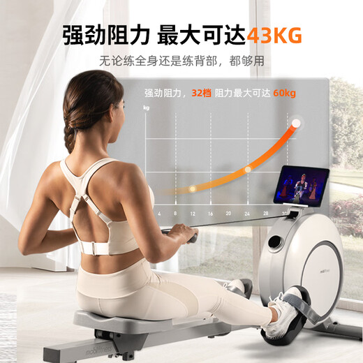 Moby magnetic resistance rowing machine electromagnetic control monorail household equipment silent rowing machine Xiaomo LUKA Luka white 32-speed resistance adjustment vertical storage can be connected to Apple Huawei handset