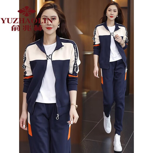 Yu Zhaolin Chunqiu Sportswear Set Set Women's 2024 Neues modisches und modisches Gelegenheits-Sweatshirt-Jacke mit mittleren Alters im mittleren Alter, der 9930 zweiteilige Royalblau-Set [Mantel + Hosen] M (Empfohlene 80-95 Jin [Jin gleich 0,5 kg]))