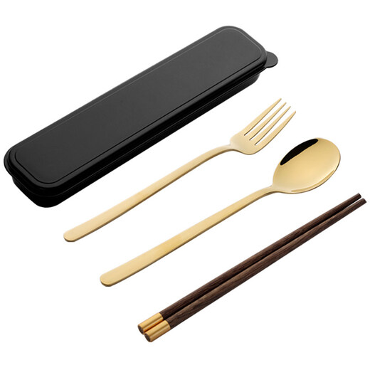 Shihua 304 stainless steel spoons, forks, chicken wings, wooden chopsticks four-piece set, student and adult travel boxed portable tableware