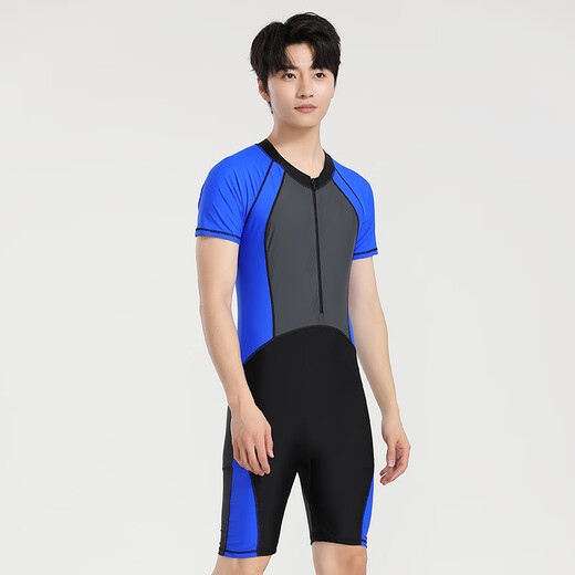 Yosoci swimsuit for boys and girls, medium and large children's wetsuit, one-piece surfing suit, short-sleeved, quick-drying, comfortable and elastic hot spring, dark blue (adult) 2XL