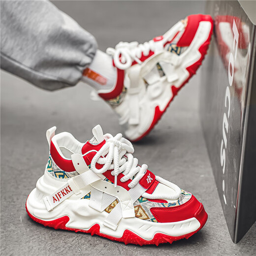 东方骆驼男鞋冬季2025新款潮流高级感青少年运动增高厚底休闲老爹潮鞋子男 红色 42